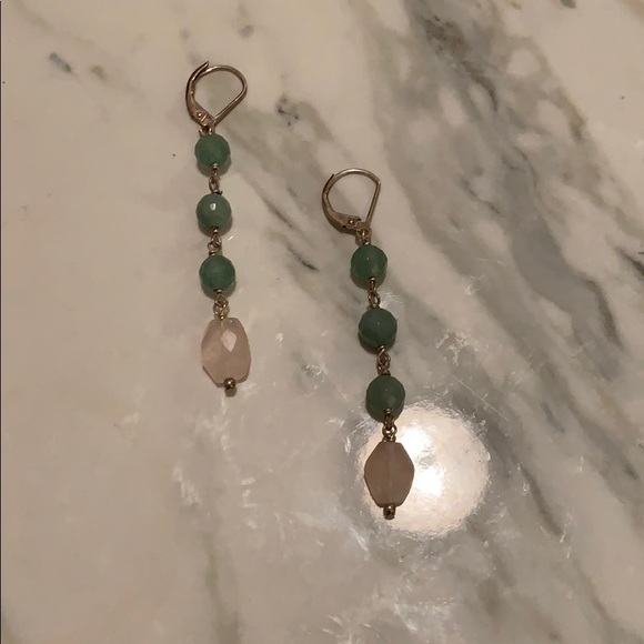 Rose quartz and jade earrings - Picture 1 of 2